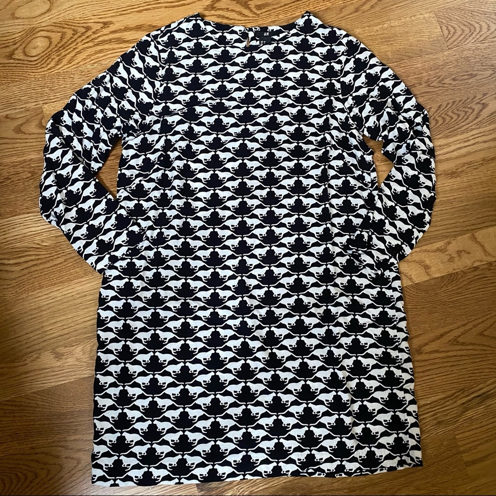 Cat Print Shift Dress Black White
